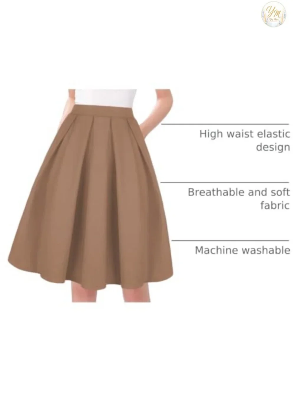 Women's Vintage A-Line Pleated Flared Midi Skirt with Pockets